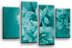 LR Floral Rose Wall Art Picture Teal Cream Spring Flower Framed Split Panel Canvas Print Ready to Hang