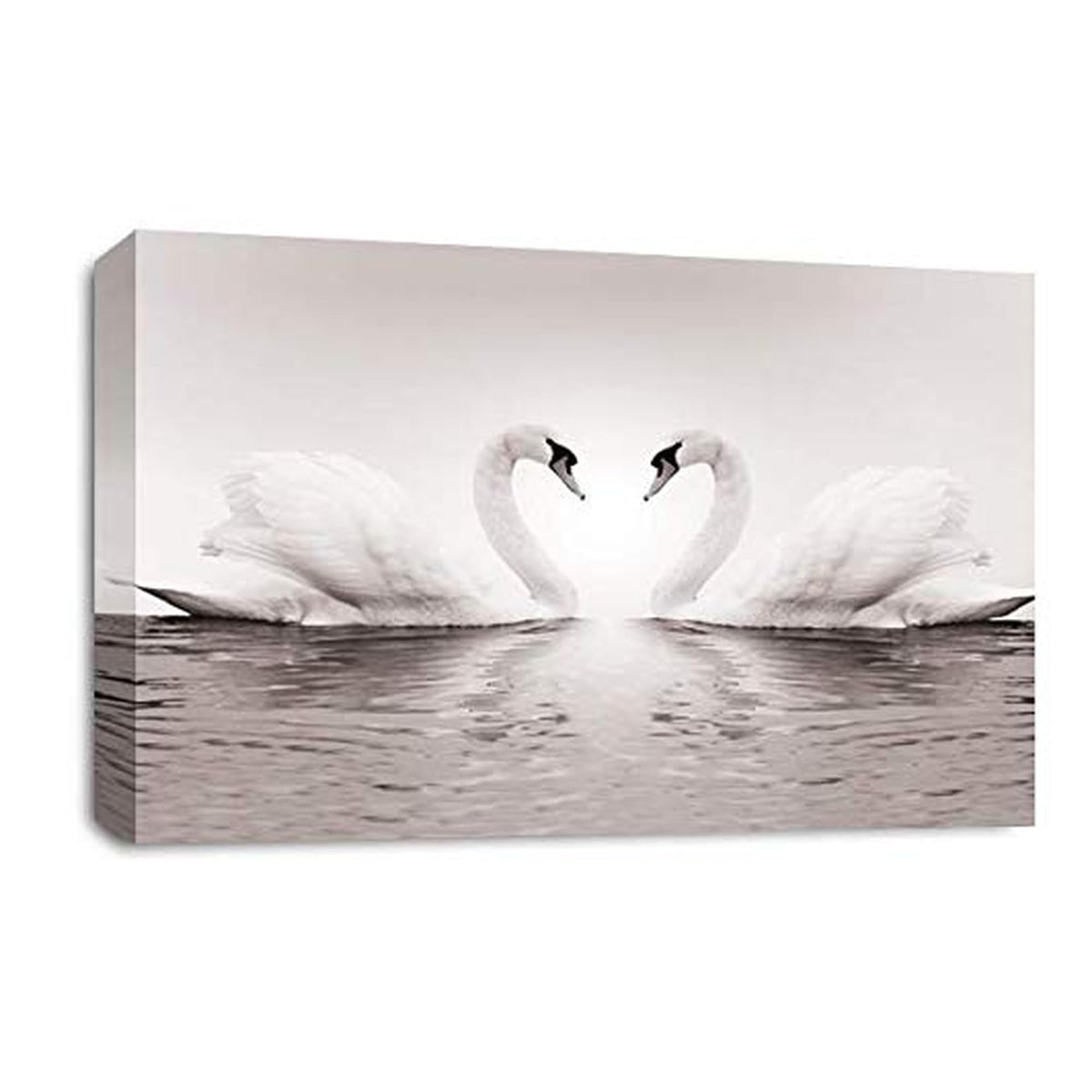 LR Framed Love Heart Swans Wall Art Picture – Grey & White Framed Canvas Print | Ready to Hang | Modern Wall Art for Living Room, Bedroom & Office