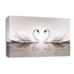LR Framed Love Heart Swans Wall Art Picture – Grey & White Framed Canvas Print | Ready to Hang | Modern Wall Art for Living Room, Bedroom & Office