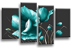 LR Floral Rose Teal Wall Art Picture Flower Poppy Framed Split Canvas Picture Ready to Hang
