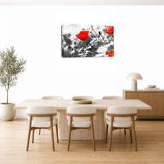 LR Floral Flower Poppy Wall Art Picture – Yellow & White Framed Canvas Print | Ready to Hang | Modern Wall Art for Living Room, Bedroom & Office