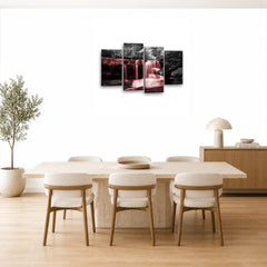 LR Red Waterfall Wall Art Picture – Black & White Forest Framed 4 Panel Split Canvas Print | Ready to Hang | Modern Wall Art for Living Room, Bedroom & Office