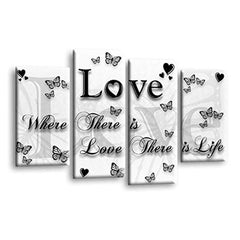 LR Love Quote Wall Art Picture – Black & White Framed 4 Panel Split Canvas Print | Ready to Hang | Modern Wall Art for Living Room, Bedroom & Office