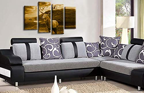 LR Highland Scottish Stag Wall Art Picture Brown Cream Animal Deer Framed Canvas Split Panel Print