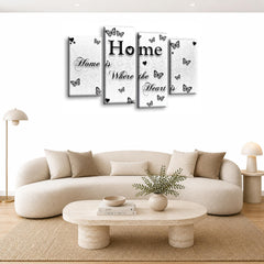 LR Love Wall Art Picture – Black & White Family Quote Framed 4 Panel Split Canvas Print | Ready to Hang | Modern Wall Art for Living Room, Bedroom & Office