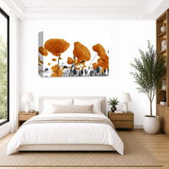 LR Floral Poppy Rose Wall Art Picture – Orange & White Framed Canvas Print | Ready to Hang | Modern Wall Art for Living Room, Bedroom & Office