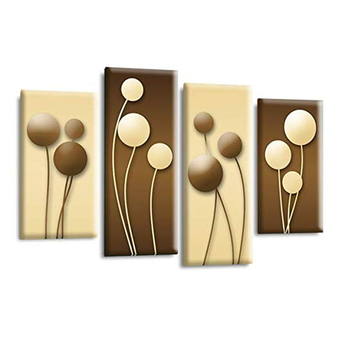 LR Floral Rose Wall Art Picture – Cream & Brown Framed 4 Panel Split Canvas Print | Ready to Hang | Modern Wall Art for Living Room, Bedroom & Office