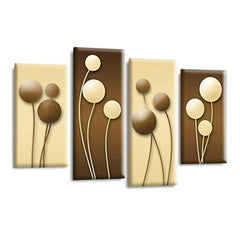 LR Floral Rose Wall Art Picture – Cream & Brown Framed 4 Panel Split Canvas Print | Ready to Hang | Modern Wall Art for Living Room, Bedroom & Office