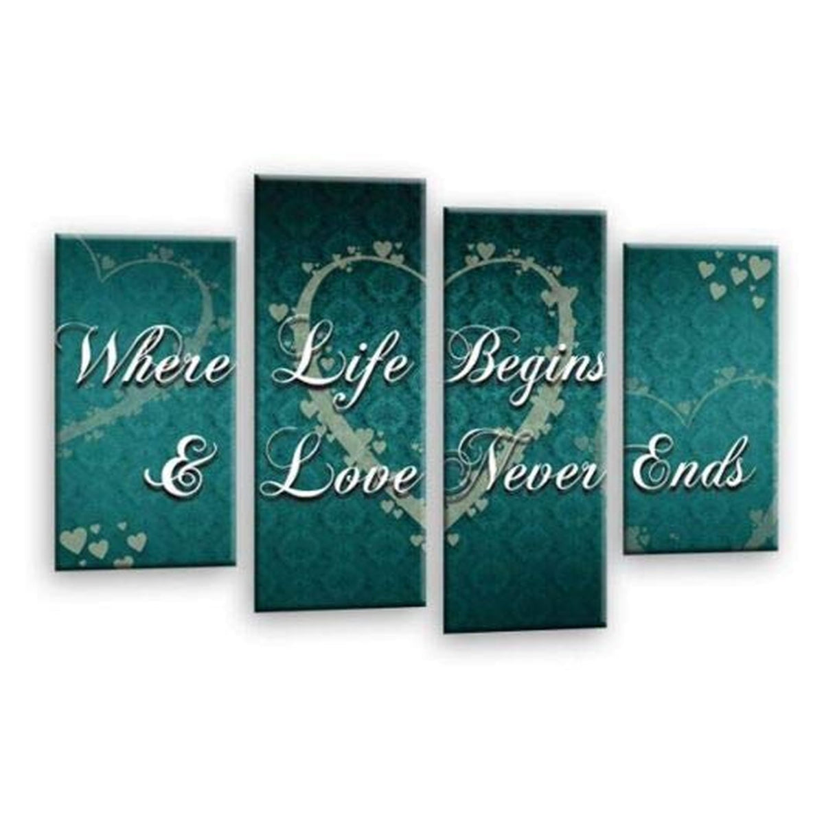 LR Love Quote Wall Art Picture – Grey & Teal Framed 4 Panel Split Canvas Print | Ready to Hang | Modern Wall Art for Living Room, Bedroom & Office