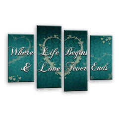 LR Love Quote Wall Art Picture – Grey & Teal Framed 4 Panel Split Canvas Print | Ready to Hang | Modern Wall Art for Living Room, Bedroom & Office