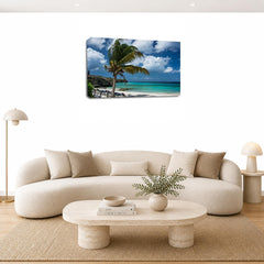 LR Sunset Beach Tropical Wall Art Picture – Seascape Framed Canvas Print | Ready to Hang | Modern Wall Art for Living Room, Bedroom & Office