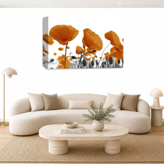 LR Floral Poppy Rose Wall Art Picture – Orange & White Framed Canvas Print | Ready to Hang | Modern Wall Art for Living Room, Bedroom & Office