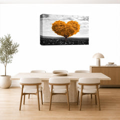 LR Floral Love Heart Tree Wall Art Picture – Grey & Orange Framed Canvas Print | Ready to Hang | Modern Wall Art for Living Room, Bedroom & Office