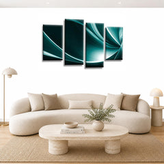 LR Abstract Wall Art Picture – Teal, Black & White Modern Framed 4 Panel Split Canvas Print | Ready to Hang | Modern Wall Art for Living Room, Bedroom & Office