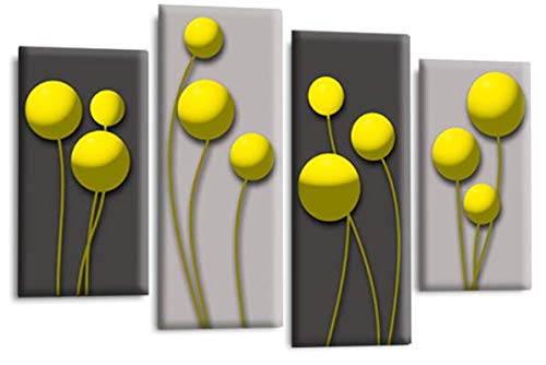 LR Yellow Floral Rose Wall Art Picture Grey Abstract Flower Love Framed Split Panel Print Ready to Hang