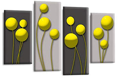 LR Yellow Floral Rose Wall Art Picture Grey Abstract Flower Love Framed Split Panel Print Ready to Hang