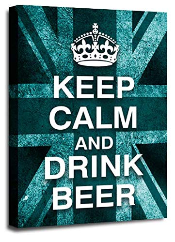 LR Keep Calm Wall Art Canvas Picture Drink Beer Teal White Union Jack Home Framed Print Ready to Hang
