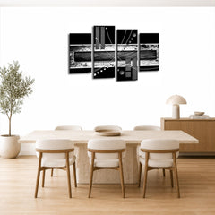 LR Abstract Wall Art Picture – Grey, Black & White Modern Framed 4 Panel Split Canvas Print | Ready to Hang | Modern Wall Art for Living Room, Bedroom & Office