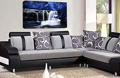 LR Waterfall Wall Art Canvas Picture Blue Forest Landscape Grey White Framed Canvas Print Ready to Hang