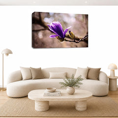 LR Floral Purple Rose Wall Art Picture – Grey & White Framed Canvas Print | Ready to Hang | Modern Wall Art for Living Room, Bedroom & Office