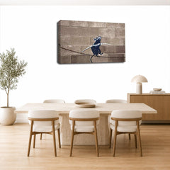 LR Framed Banksy Rat Wall Art Picture – Grey & White Graffiti Art Framed Canvas Print | Ready to Hang | Modern Wall Art for Living Room, Bedroom & Office