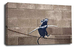 LR Framed Banksy Rat Canvas Wall Art Grey White Tightrope Peace Love Picture Print Ready to Hang