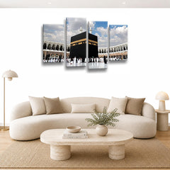 LR Hajj Islamic Mecca Wall Art Picture Framed 4 Panel Split Canvas Print | Ready to Hang | Modern Wall Art for Living Room, Bedroom & Office