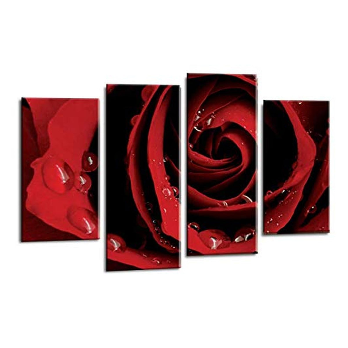 LR Floral Red Rose Wall Art Picture Framed 4 Panel Split Canvas Print | Ready to Hang | Modern Wall Art for Living Room, Bedroom & Office