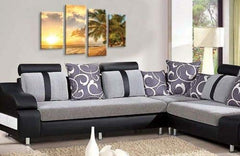 LR Sunset Beach Wall Art Picture Seascape Palm Trees Island Framed Split Canvas Print