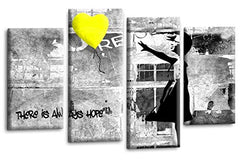 LR Banksy Canvas Wall Art Picture Yellow Grey Balloon Girl Heart Framed Graffiti Split Panel Print