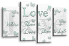 LR Love Quote Wall Art Picture White Duck Egg Framed Canvas Heart Family Split Panel Print Ready to Hang