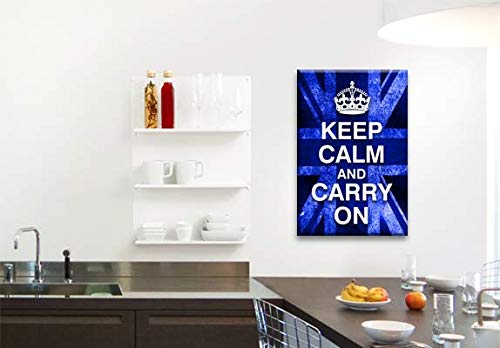 LR Keep Calm Wall Art Canvas Picture Carry On Blue White Union Jack Home Framed Panel Print Ready to Hang
