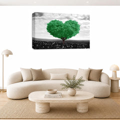 LR Floral Love Wall Art Picture – Grey & Green Quote Framed Canvas Print | Ready to Hang | Modern Wall Art for Living Room, Bedroom & Office