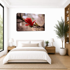 LR Floral Red Rose Wall Art Picture – Grey & White Framed Canvas Print | Ready to Hang | Modern Wall Art for Living Room, Bedroom & Office