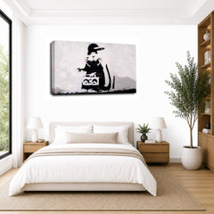 LR Banksy Rat Wall Art Picture – Black & White Graffiti Art Framed Canvas Print | Ready to Hang | Modern Wall Art for Living Room, Bedroom & Office