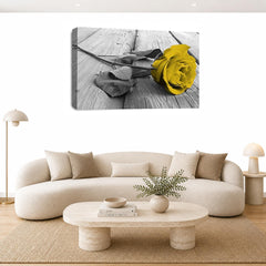 LR Floral Wall Art Picture – Grey, White & Mustard Framed Canvas Print | Ready to Hang | Modern Wall Art for Living Room, Bedroom & Office