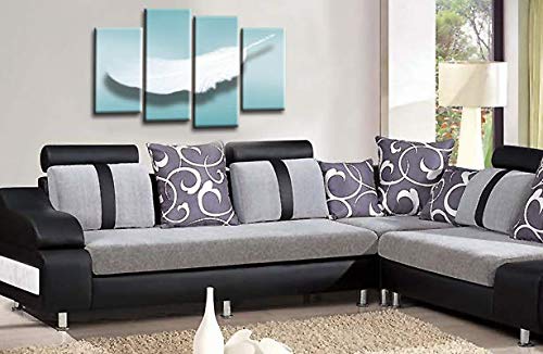 LR Abstract Wall Art Print Teal White Floral Feather Dream Framed Split Panel Canvas Picture