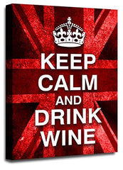 LR Keep Calm Wall Art Picture Drink Wine Red Union Jack Framed Canvas Print Ready to Hang