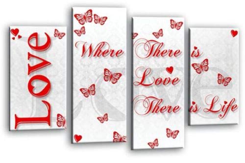LR Love Quote Wall Art Picture Red White Family Framed Split Panel Print Ready to Hang