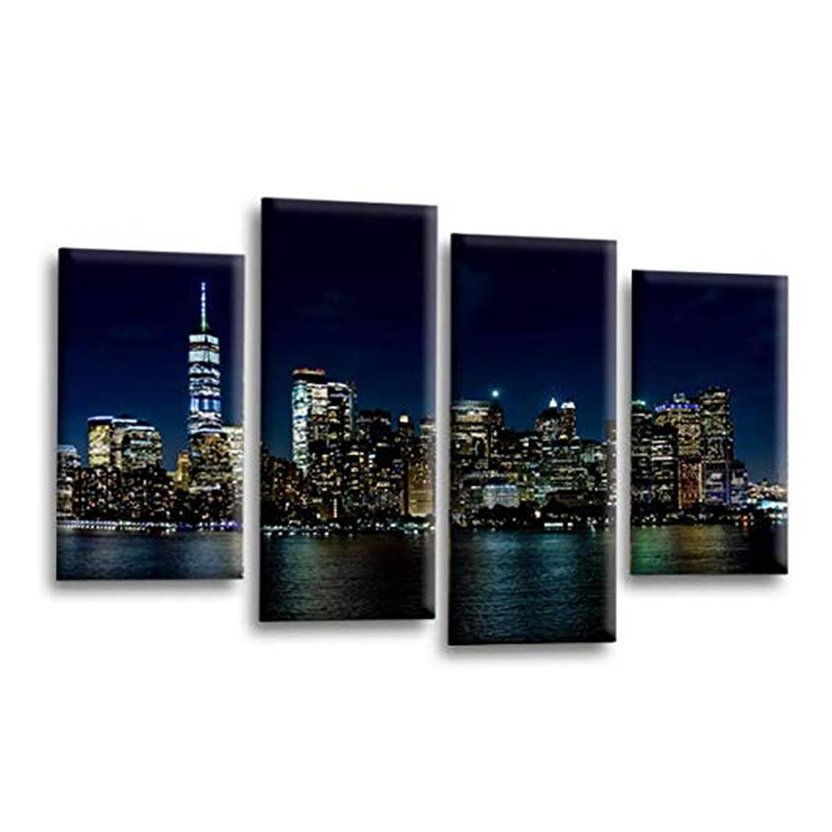 LR New York Skyline Wall Art Picture Framed 4 Panel Split Canvas Print | Ready to Hang | Modern Wall Art for Living Room, Bedroom & Office