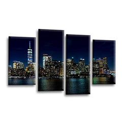 LR New York Skyline Wall Art Picture Framed 4 Panel Split Canvas Print | Ready to Hang | Modern Wall Art for Living Room, Bedroom & Office