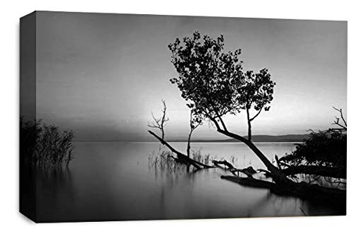 LR Landscape Seascape Wall Art Picture – Grey, Black & White Framed Canvas Print | Ready to Hang | Modern Wall Art for Living Room, Bedroom & Office