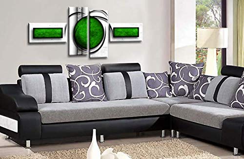 LR Green Abstract Wall Art Picture Red Black White Stripes Circles Framed Split Panel Print Ready to Hang