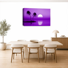 LR Sunset Beach Wall Art Picture – Purple Seascape Framed Canvas Print | Ready to Hang | Modern Wall Art for Living Room, Bedroom & Office