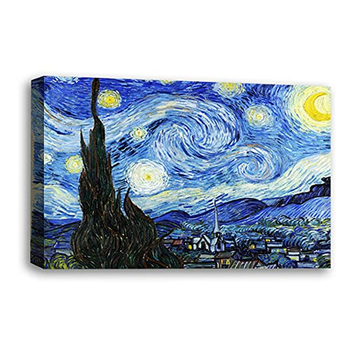 LR Starry Night Wall Art Picture – Van Gogh Fine Art Framed Canvas Print | Ready to Hang | Modern Wall Art for Living Room, Bedroom & Office