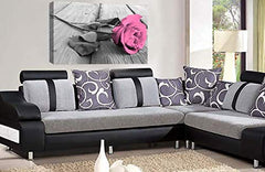 LR Floral Pink Rose Wall Art Picture – Grey & White Framed Canvas Print | Ready to Hang | Modern Wall Art for Living Room, Bedroom & Office