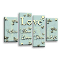 LR Love Quote Wall Art Picture – Cream & Duck Egg Framed 4 Panel Split Canvas Print | Ready to Hang | Modern Wall Art for Living Room, Bedroom & Office