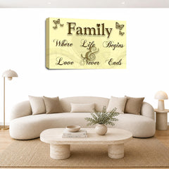 LR Family Love Quote Wall Art Picture – Gold & Cream Framed Canvas Print | Ready to Hang | Modern Wall Art for Living Room, Bedroom & Office