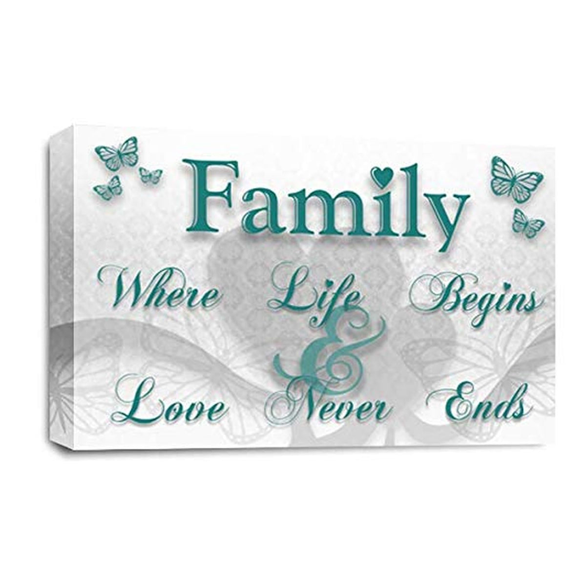 LR Family Love Quote Wall Art Picture – Teal & White Framed Canvas Print | Ready to Hang | Modern Wall Art for Living Room, Bedroom & Office