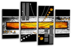 LR Black White Abstract Canvas Art Picture Orange Squares Checks Love Home Split Wall Panel Print